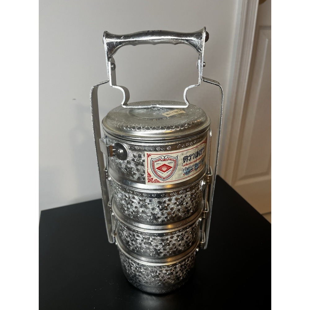 1x 14 cm Thai Vintage Tiffin Lunch Box  Aluminum Bento Food Carrier Floral Desig